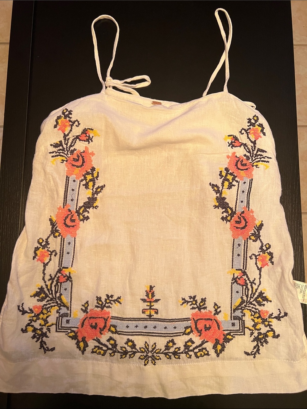 Free People White Embroidered Floral Spaghetti-Strap Camisole